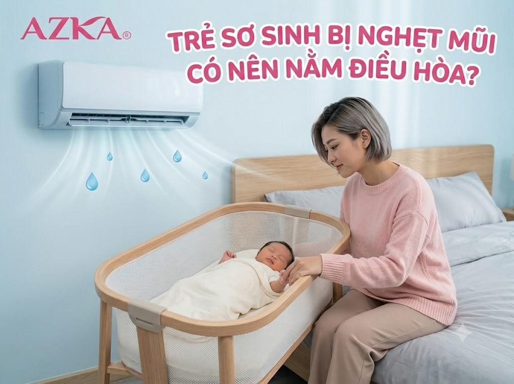 Trẻ sơ sinh bị nghẹt mũi có nên nằm điều hòa?